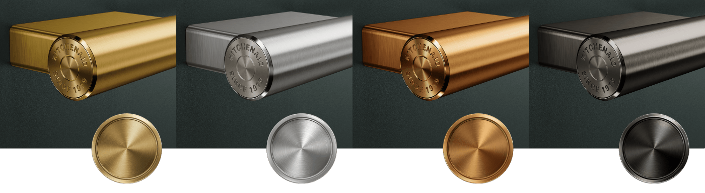 Image of a variety of KitchenAid handles & knobs with different finishes